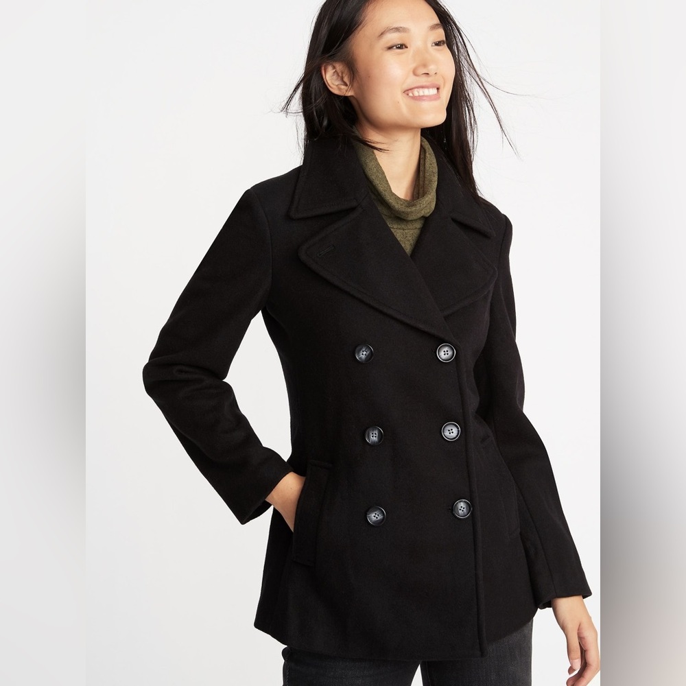 Brushed Flannel Peacoat, Black, Old Navy, S